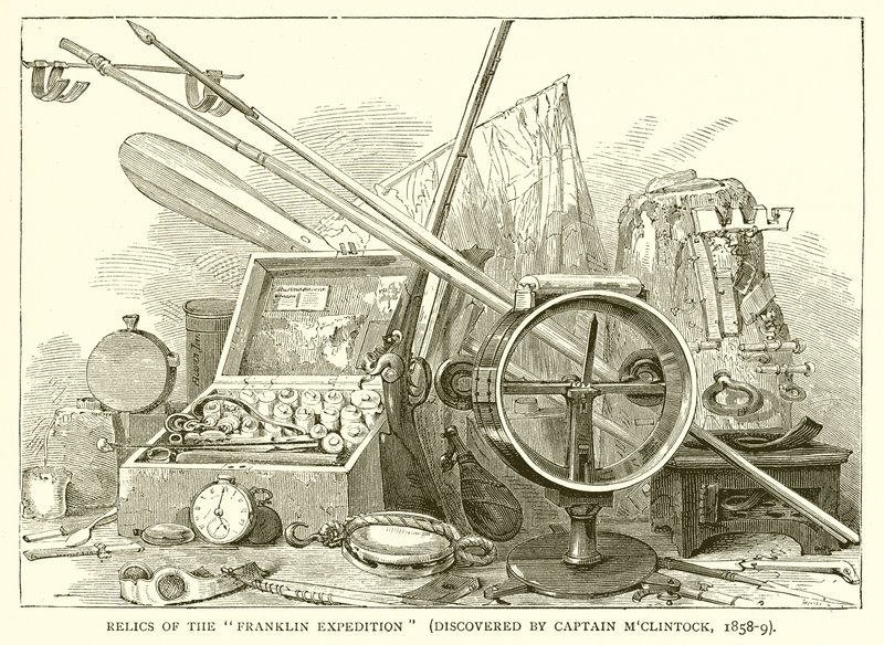 Relikvier fra Franklin-ekspeditionen (opdaget af kaptajn MClintock, 1858-9) af English School