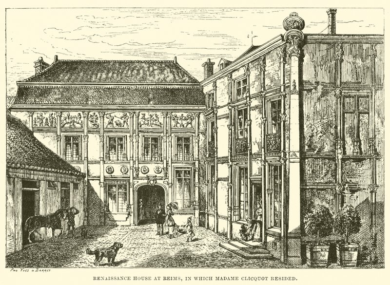 Renæssancehuset i Reims, hvor Madame Clicquot boede (gravering) af English School