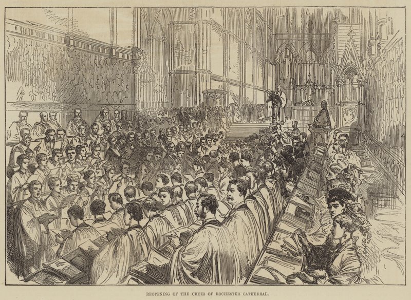 Genåbning af Choir of Rochester Cathedral (gravering) af English School