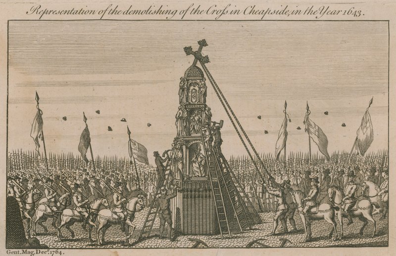 Repræsentation af nedrivningen af korset i Cheapside i år 1643 af English School