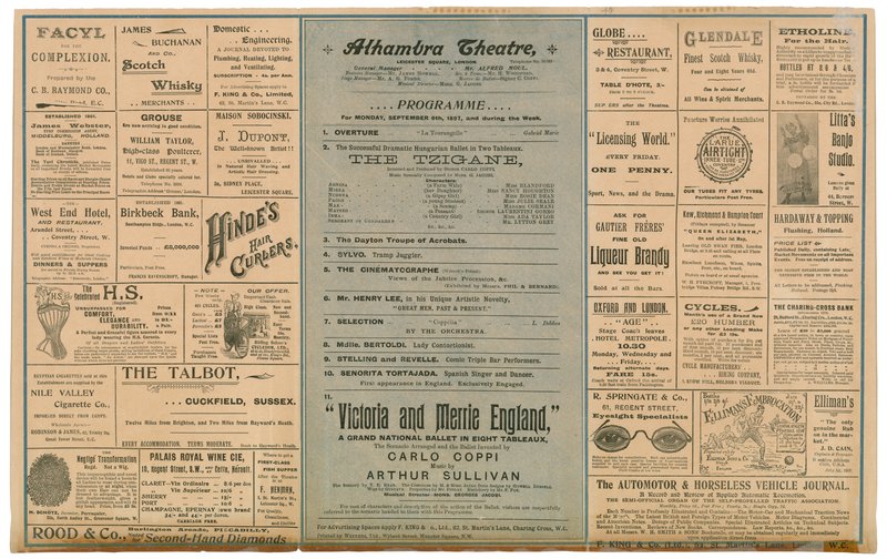 Bagsiden af en reklamefolder for Alhambra Theatre af English School