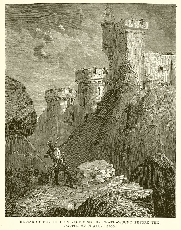 Richard Coeur de Lion modtog sit dødssår foran slottet Chaluz, 1199 af English School