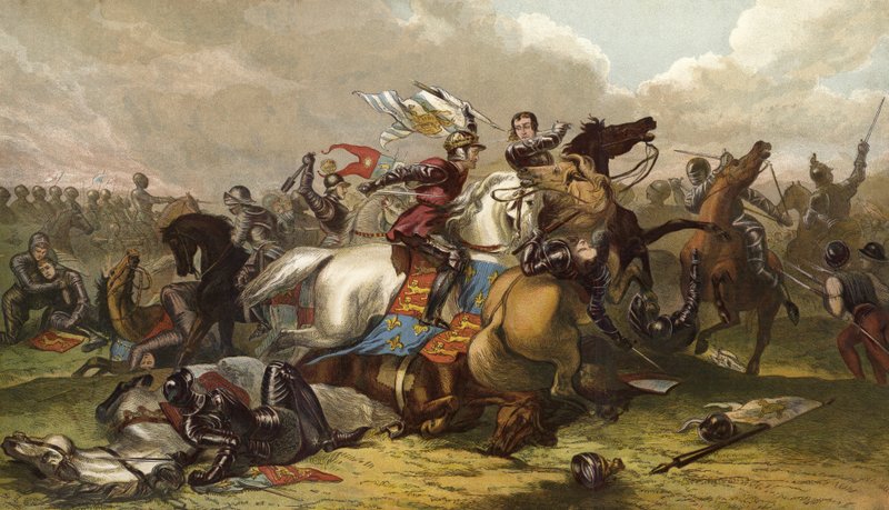 Richard III og jarlen af Richmond i slaget ved Bosworth af English School