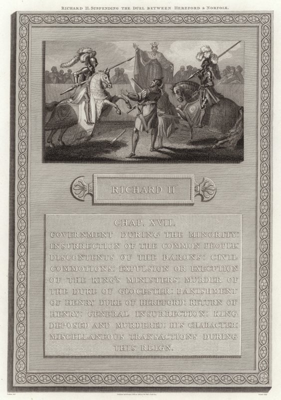 Richard II suspenderer duellen mellem Hereford og Norfolk af English School