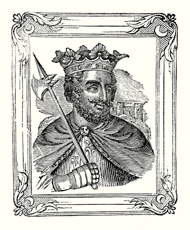 Richard I blev født i 1157, kronet i 1189 og døde i 1199 (gravering) af English School