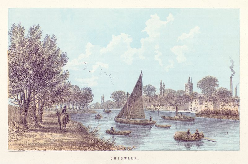 Themsen: Chiswick (farvet gravering) af English School