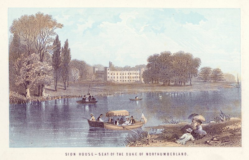 Themsen: Sion House-Seat of the Duke of Northumberland (farvet indgravering) af English School