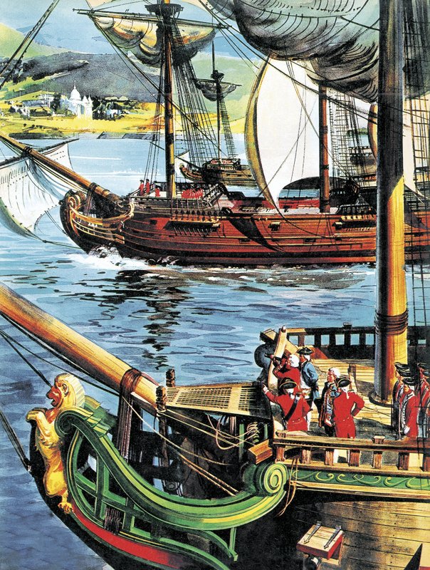 Robert Clive sejler op ad Den Bengalske Bugt til Ganges