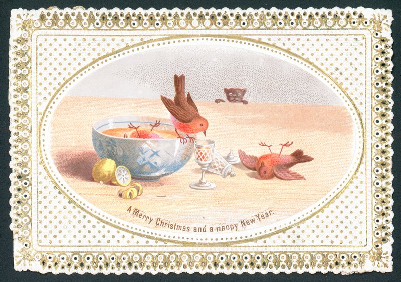 Robins, der har for meget at drikke, julekort af English School