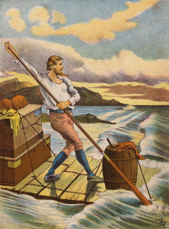 Robinson Crusoe (farvelitografi) af English School