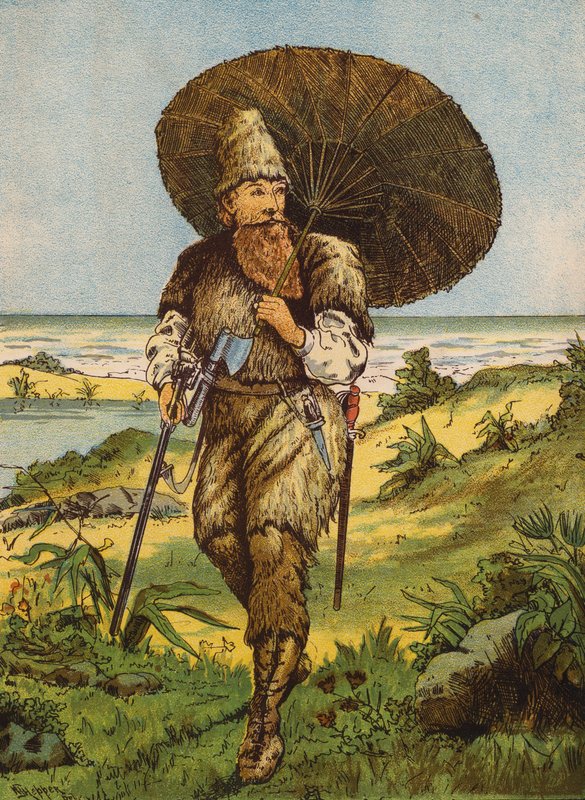Robinson Crusoe (farvelitografi) af English School