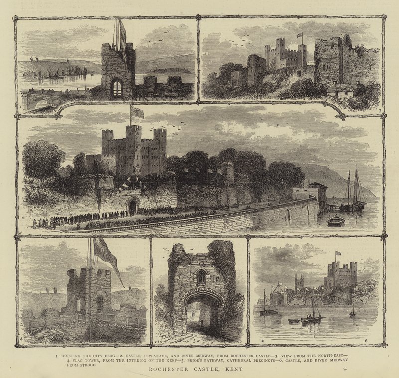Rochester Castle, Kent (gravering) af English School