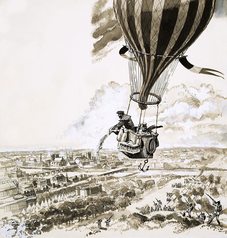 Rolier og Bezier blev sendt med en besked med ballon under Første Verdenskrig af English School