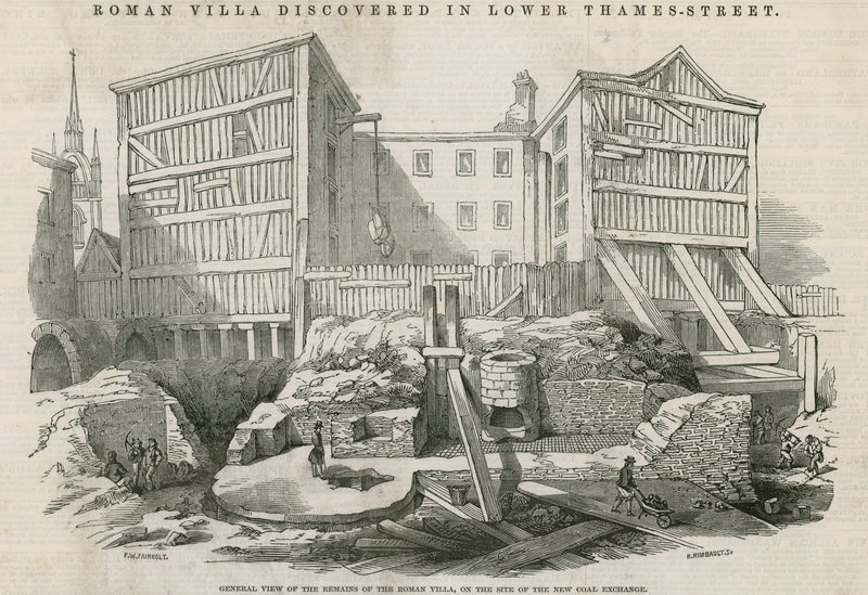 Roman Villa opdaget i Lower Thames Street, London: Generelt billede af resterne af den romerske villa på stedet for den nye kulbørs af English School