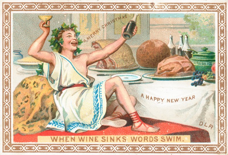 Roman nyder vin og julefest, julekort af English School