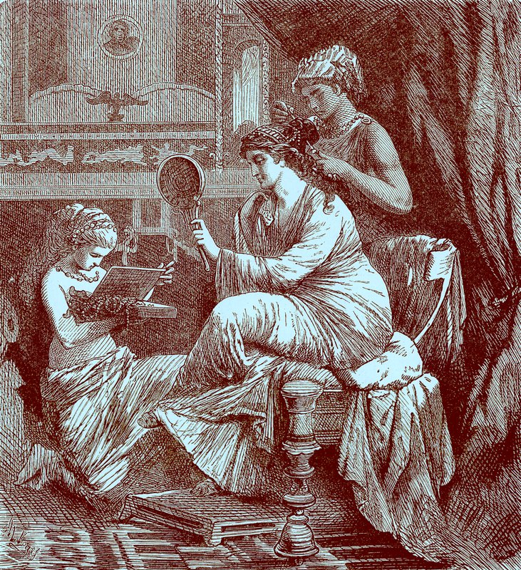 Romersk dame ved hendes toilet, illustration fra The Illustrated History of the World, udgivet ca. 1880 (digitalt forbedret billede) af English School