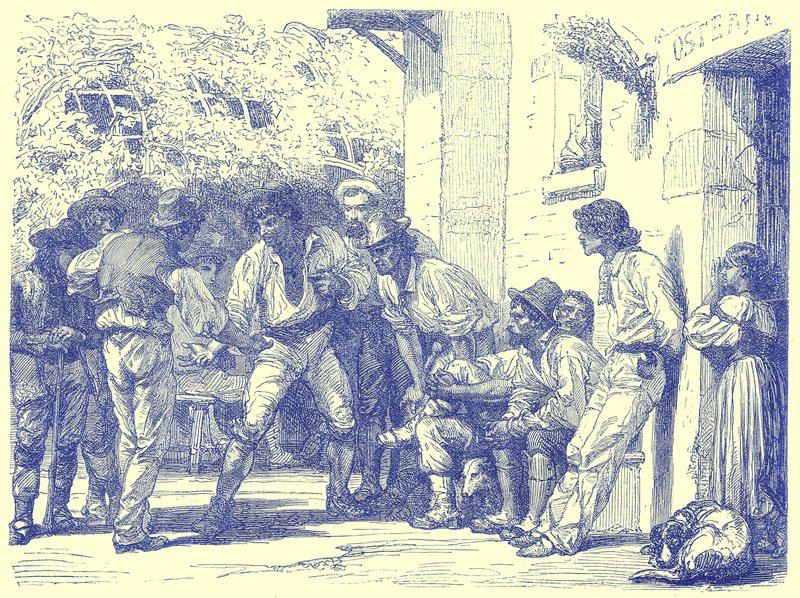 Romans playing at Mora, illustration fra Illustrated Travels, redigeret af H. W. Bates, udgivet ca. 1880 (digitalt forbedret billede) af English School