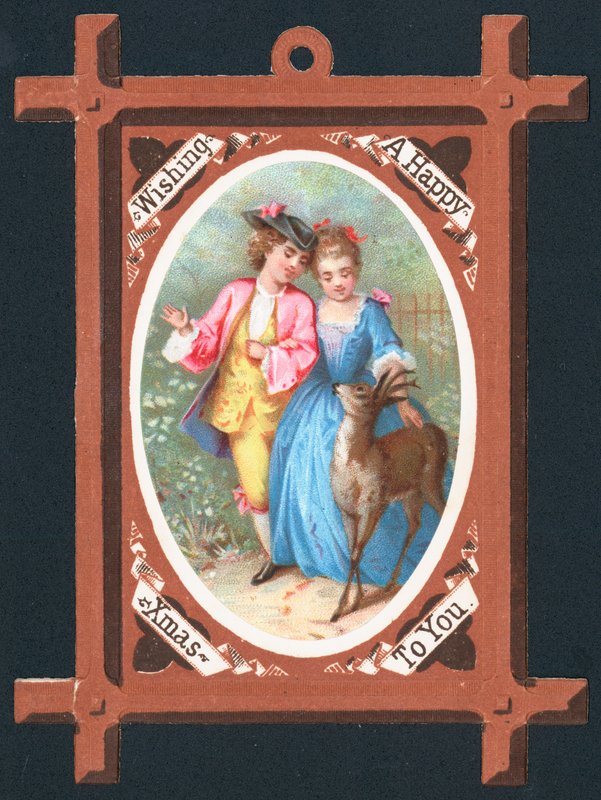 Romantisk par med rådyr, julekort af English School