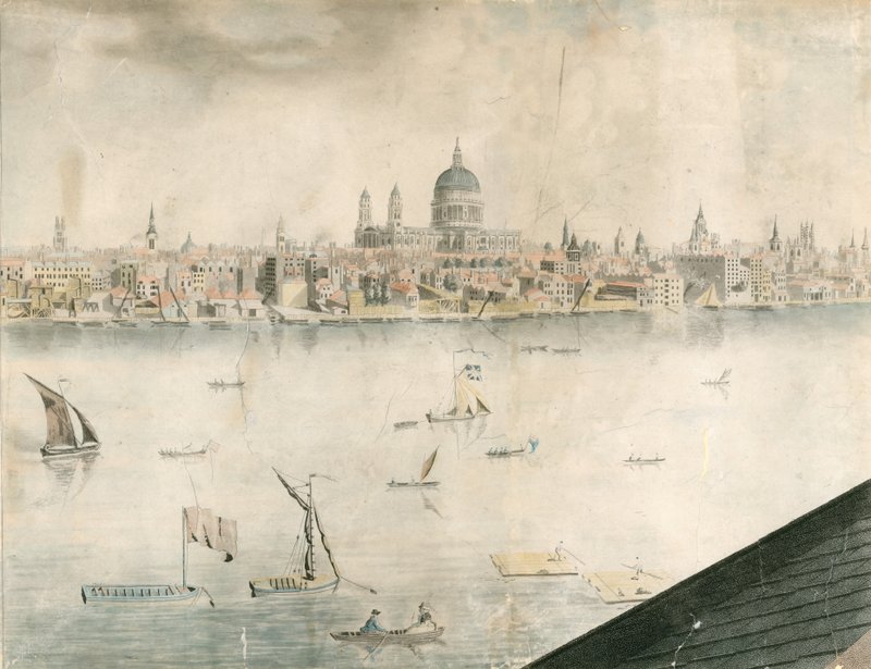 Tagudsigt over St Pauls Cathedral, London og Themsen af English School
