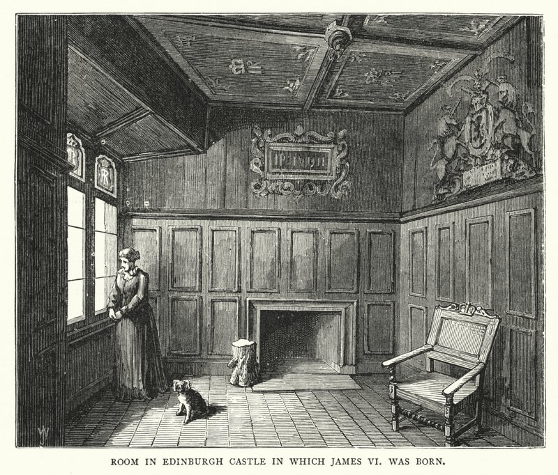 Værelse i Edinburgh Castle, hvor James VI blev født (gravering) af English School