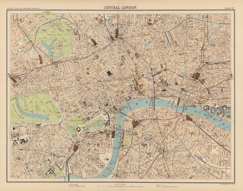 Royal Atlas, c 1900: Central London (farve litho) af English School