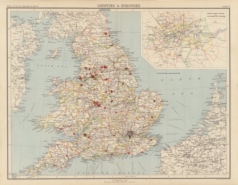 Royal Atlas, c 1900: Counties and Boroughs (farve litho) af English School