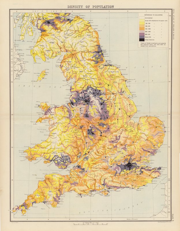 Royal Atlas, c 1900: Befolkningstæthed (farve litho) af English School