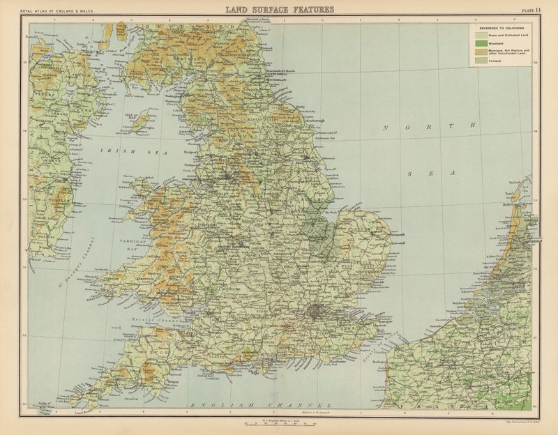 Royal Atlas, c 1900: Landoverfladefunktioner (farve litho) af English School
