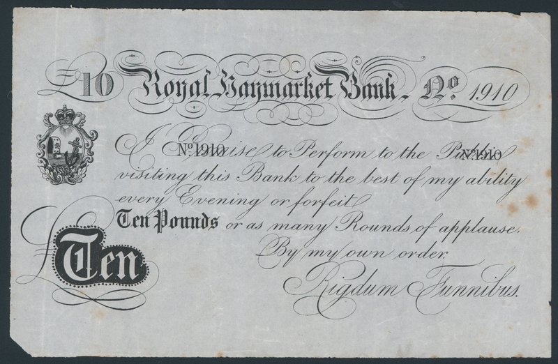 Royal Haymarket Bank, joke teatralsk pengeseddel af English School