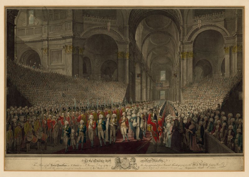 Royal Procession i St Pauls Cathedral på St Georges Day, 1789 af English School
