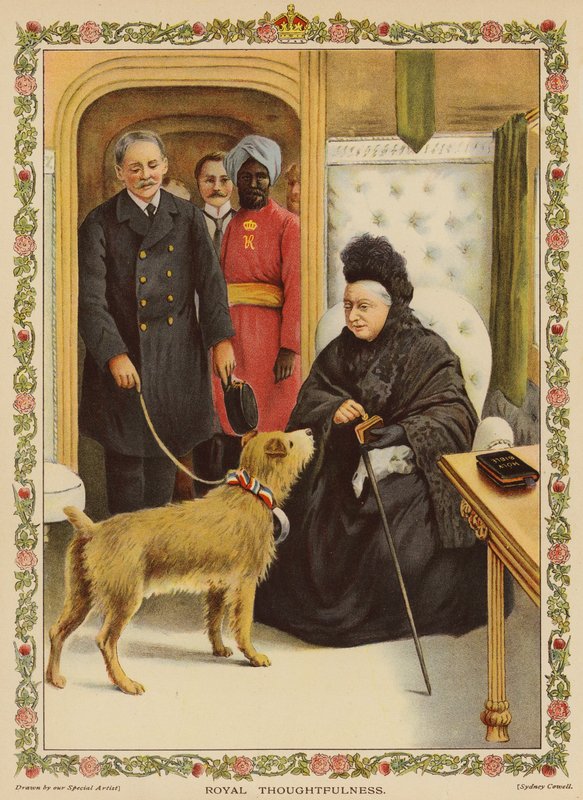 Royal Thoughtfulness - Dronning Victoria på Paddington Station, der giver en velgørende donation (chromolitho) af English School
