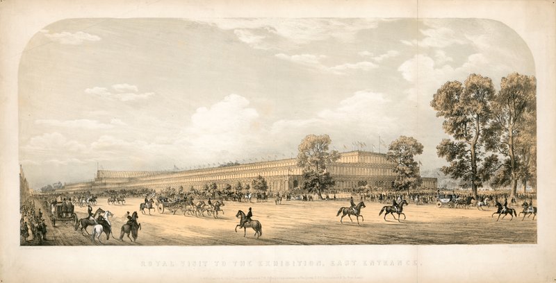 Kongeligt besøg på den store udstilling 1851, østlige indgang af English School