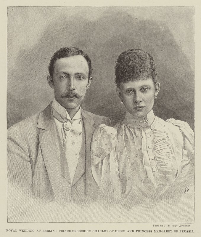 Kongelig bryllup i Berlin, prins Frederik Charles af Hessen og prinsesse Margaret af Preussen (gravering) af English School