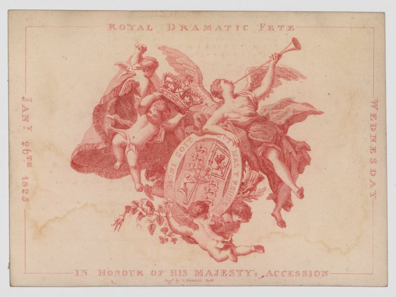 Kongelig dramatisk fest til ære for årsdagen for tiltrædelsen af kong George IV, 26. januar 1825 (farvegravering) af English School