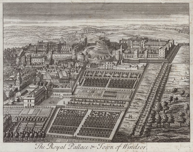 Kongeslottet og byen Windsor, Berkshire (gravering) af English School