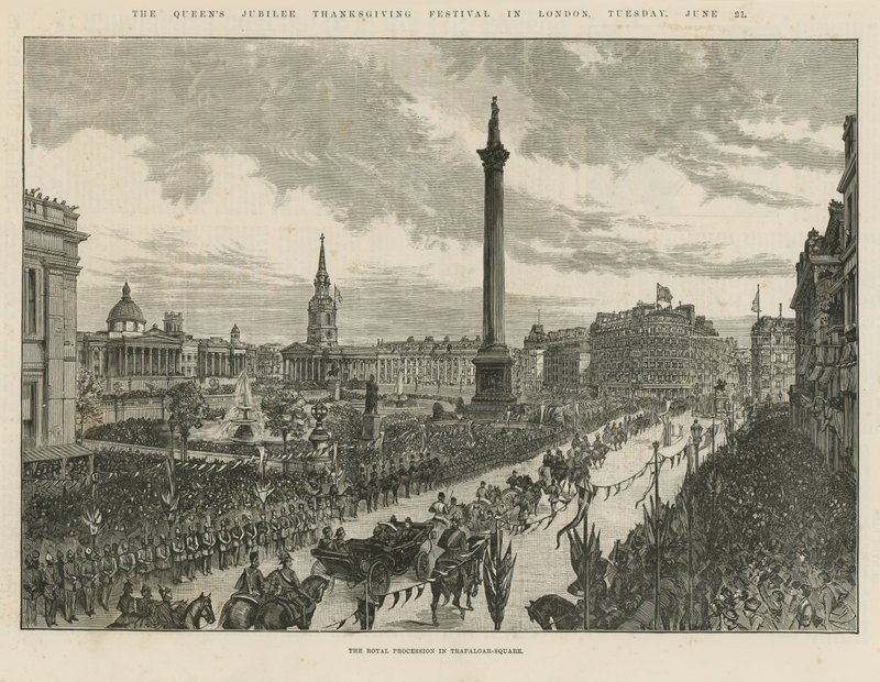 Kongelig procession på Trafalgar Square af English School