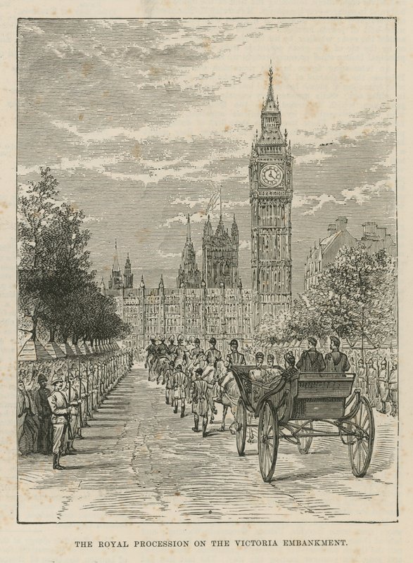 Kongelig procession på Victoria Embankment af English School