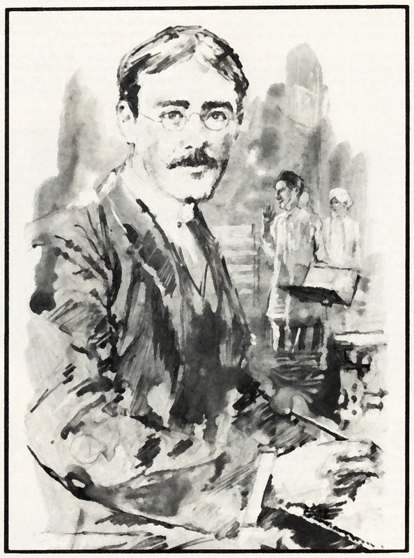 Rudyard Kipling (litho) af English School