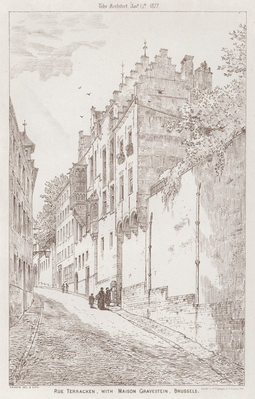 Rue Terracken, med Maison Gravestein, Bruxelles (gravering) af English School