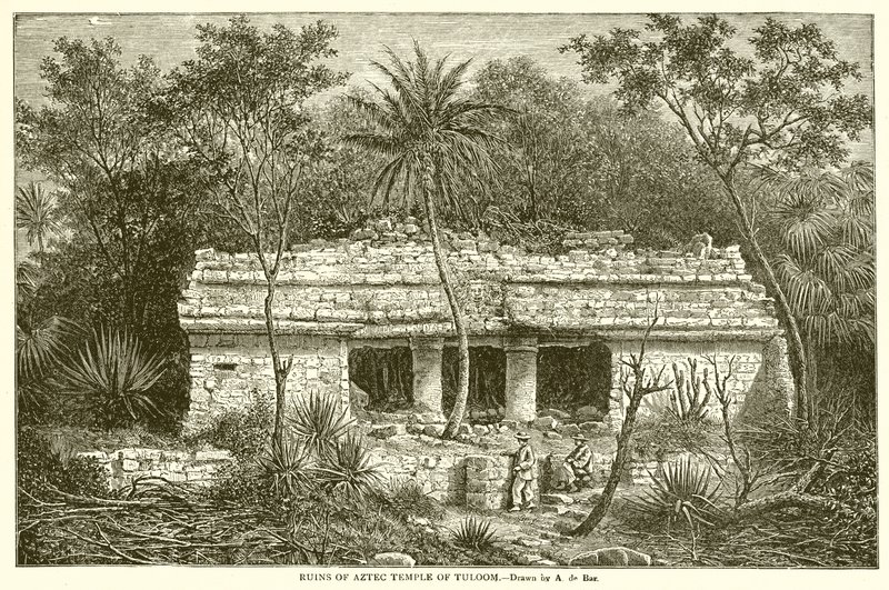Ruinerne af det aztekiske tempel i Tuloom af English School
