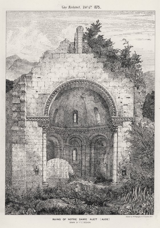 Ruinerne af Notre Dame Alet, Aude (gravering) af English School