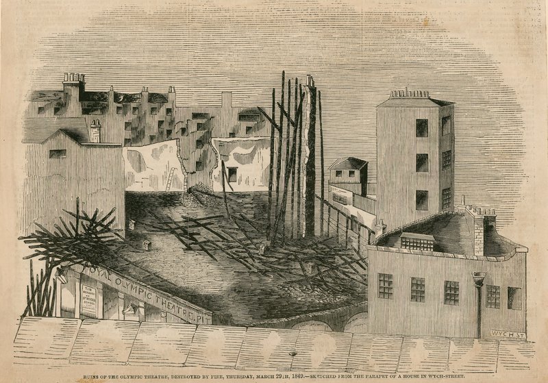 Ruinerne af det olympiske teater, ødelagt af brand, 29. marts 1849 af English School