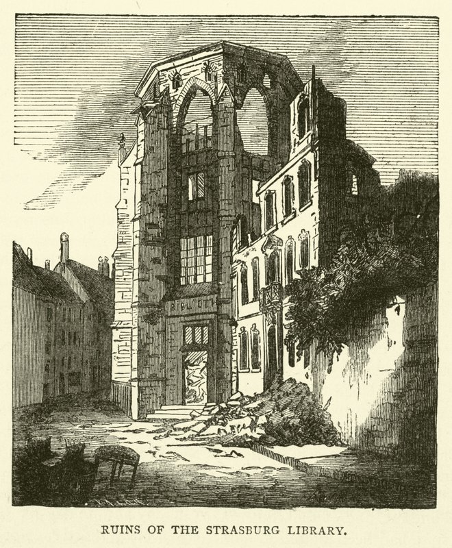Ruinerne af Strasborgbiblioteket, september 1870 af English School