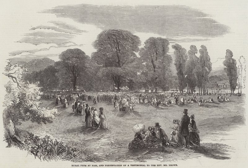 Landefest i Ham og præsentation af en vidnesbyrd til pastor hr. Brown (gravering) af English School