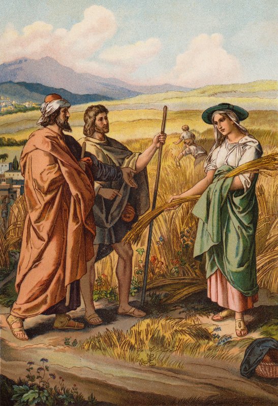 Ruth spørger Boaz, om hun kan sanke i hans mark (chromolitho) af English School