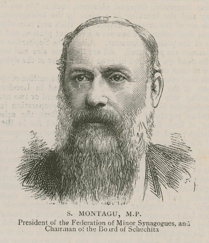 S Montagu, MP, formand for sammenslutningen af mindre synagoger og formand for bestyrelsen for Schechita af English School