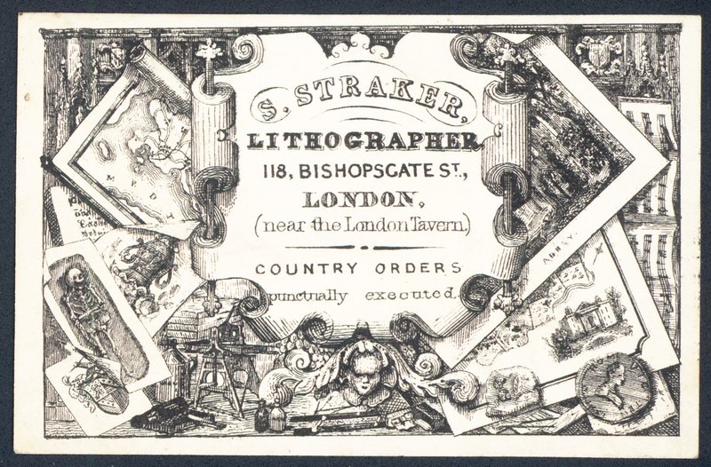 S Straker, litograf, fagkort af English School