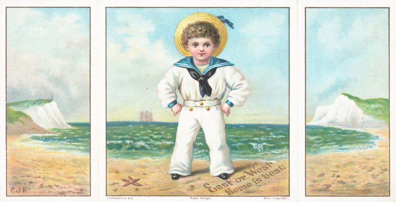 Sømandsdreng på stranden, julekort. af English School