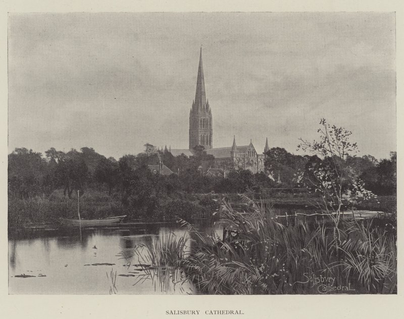 Salisbury Cathedral (gravering) af English School