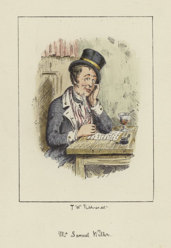 Sam Weller, fra Pickwick Papers, af Charles Dickens af English School